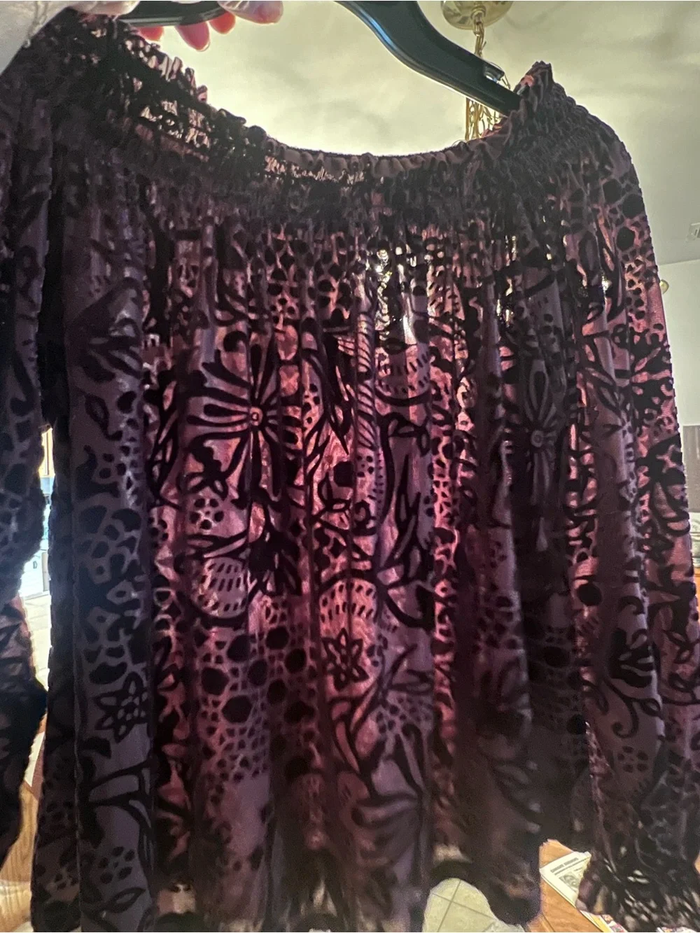 We The Free Off-Shoulder Velvet Floral Top - Plum